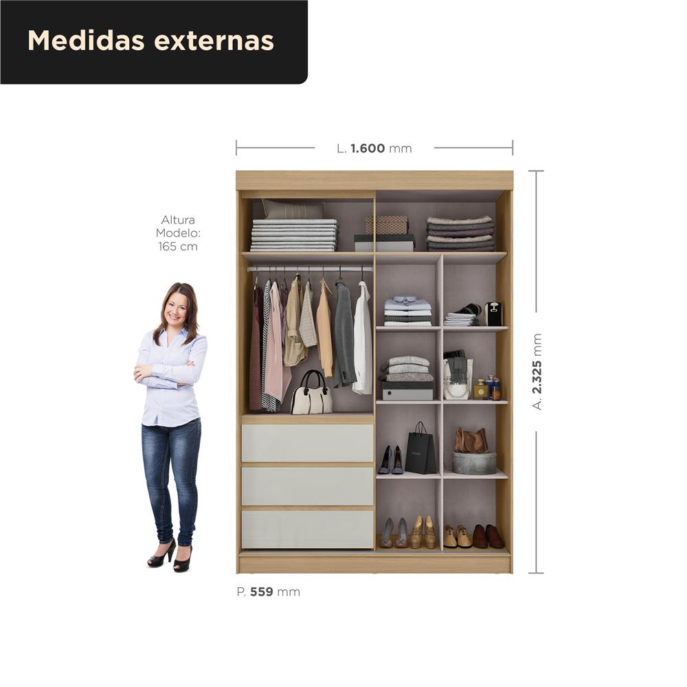 Guarda-roupa grande 100% MDF 3 portas 3 gavetas Bagdá - castanho / off-white  RD032 