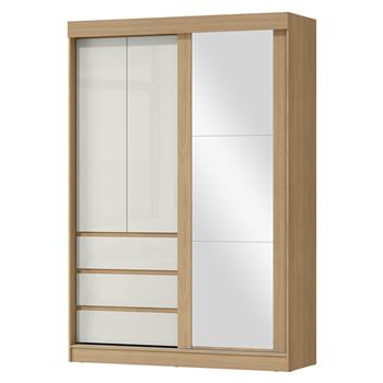 Guarda-roupa grande 100% MDF 3 portas 3 gavetas Bagdá - com espelho - castanho / off-white  RD032.E 