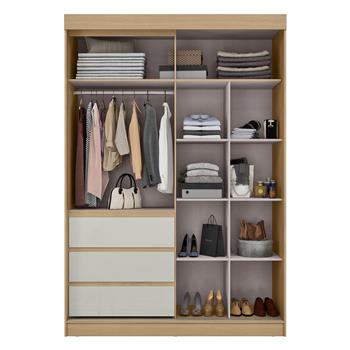 Guarda-roupa grande 100% MDF 3 portas 3 gavetas Bagdá - com espelho - castanho / off-white  RD032.E 