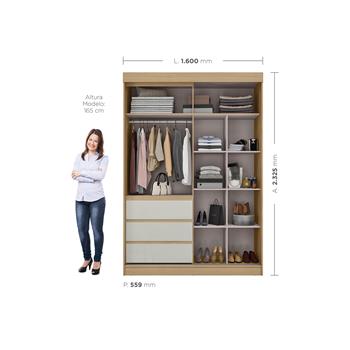 Guarda-roupa grande 100% MDF 3 portas 3 gavetas Bagdá - com espelho - castanho / off-white  RD032.E 