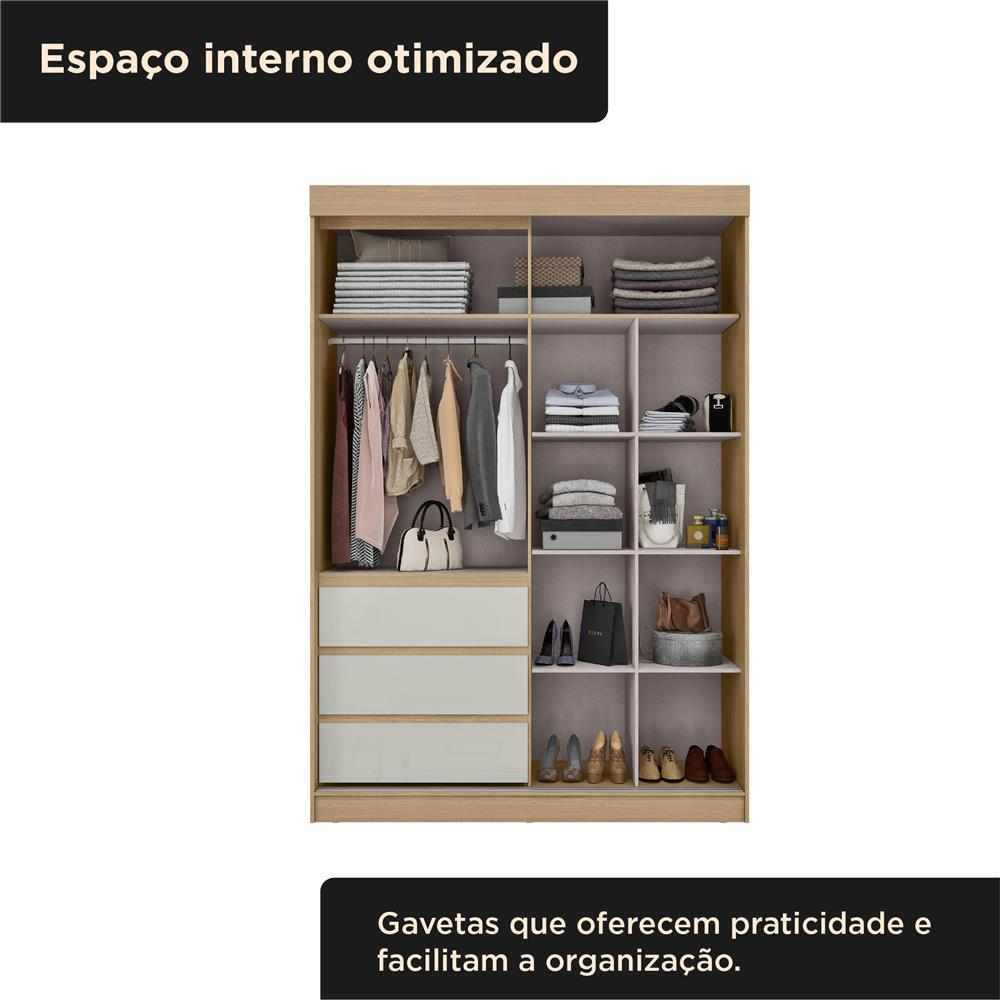 Guarda-roupa grande 100% MDF 3 portas 3 gavetas Bagdá - com espelho - castanho / off-white  RD032.E 