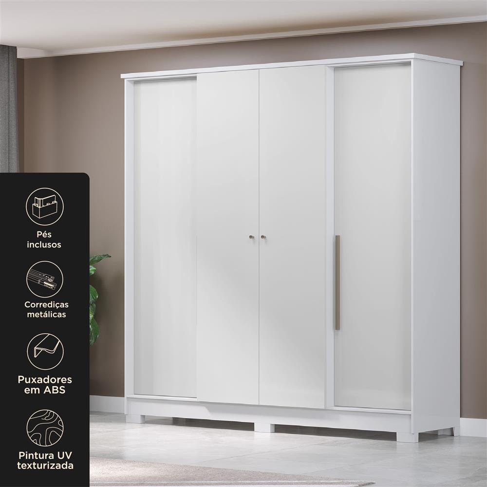 Guarda-roupa casal 4 portas 2 gavetas Mônaco - branco / branco  RG108  