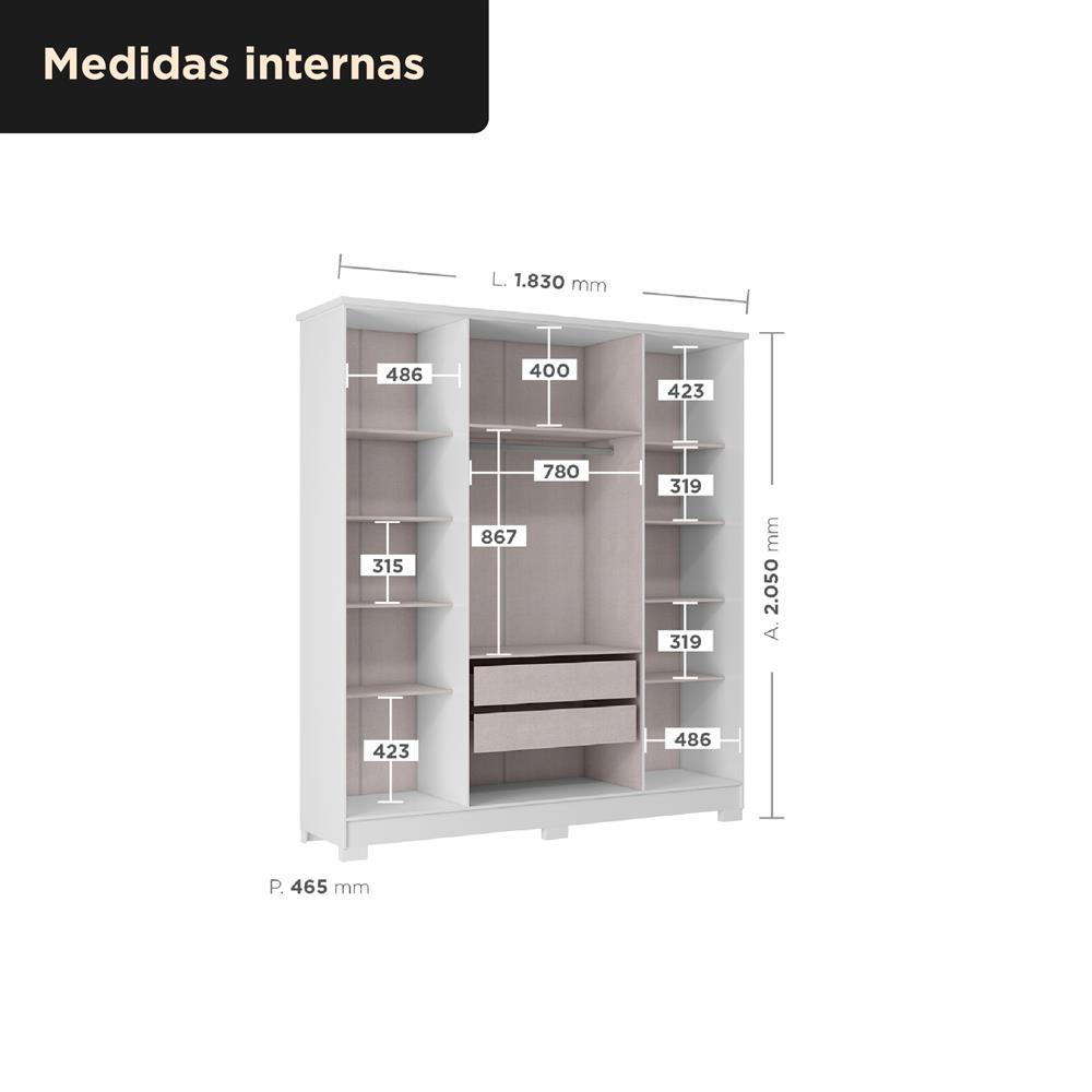 Guarda-roupa casal 4 portas 2 gavetas Mônaco - branco / branco  RG108  