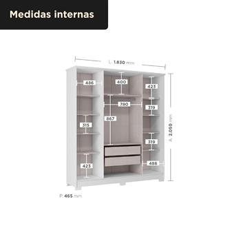 Guarda-roupa casal 4 portas 2 gavetas Mônaco - branco / branco  RG108  