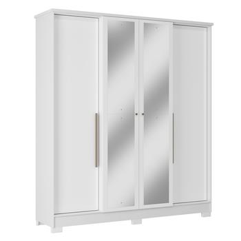Guarda-roupa casal 4 portas 2 gavetas Mônaco - com espelho - branco / branco  RG108.E 