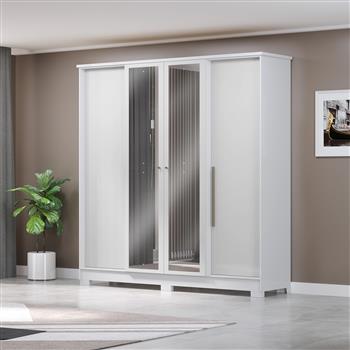 Guarda-roupa casal 4 portas 2 gavetas Mônaco - com espelho - branco / branco  RG108.E 