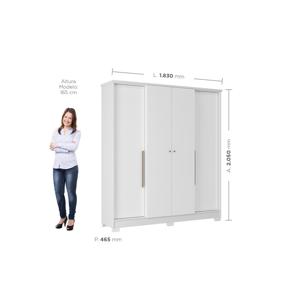 Guarda-roupa casal 4 portas 2 gavetas Mônaco - com espelho - branco / branco  RG108.E 