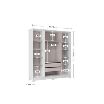 Guarda-roupa casal 4 portas 2 gavetas Mônaco - com espelho - branco / branco  RG108.E 