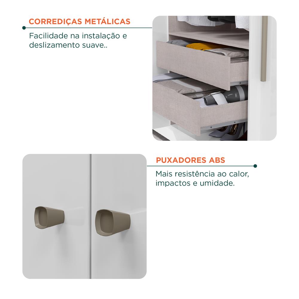 Guarda-roupa casal 4 portas 2 gavetas Mônaco - com espelho - branco / branco  RG108.E 