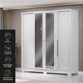 Guarda-roupa casal 4 portas 2 gavetas Mônaco - com espelho - branco / branco  RG108.E 