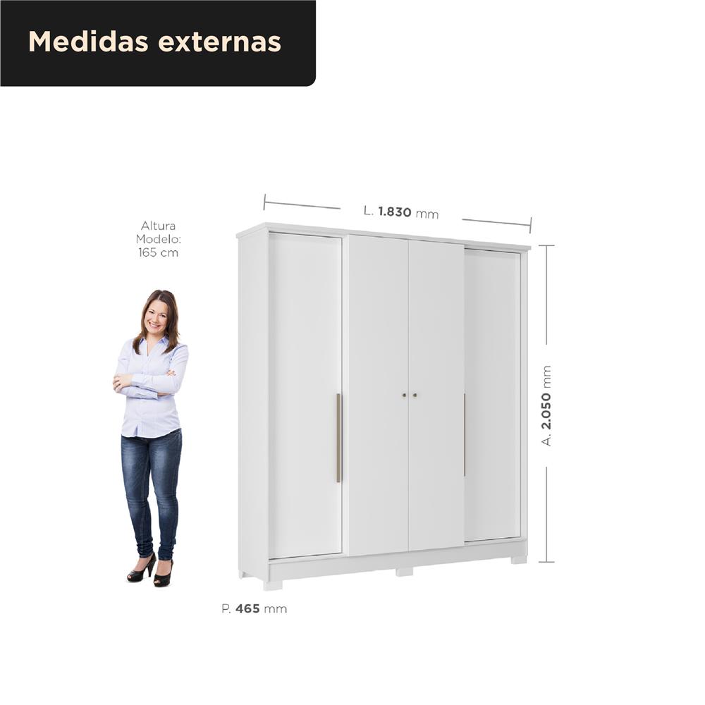 Guarda-roupa casal 4 portas 2 gavetas Mônaco - com espelho - branco / branco  RG108.E 