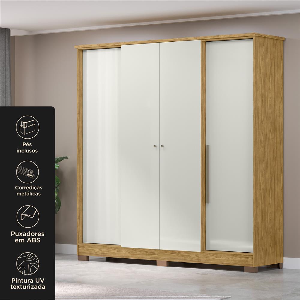 Guarda-roupa casal 4 portas 2 gavetas Mônaco - marrocos / off-white  RG108  