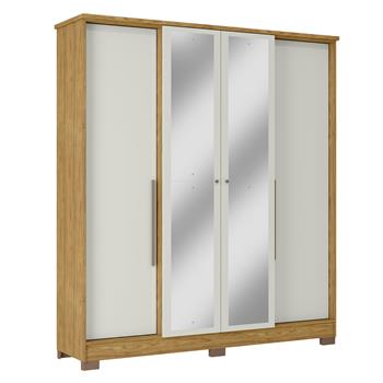Guarda-roupa casal 4 portas 2 gavetas Mônaco - com espelho - marrocos / off-white  RG108.E 