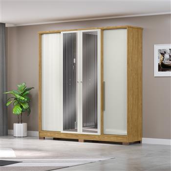 Guarda-roupa casal 4 portas 2 gavetas Mônaco - com espelho - marrocos / off-white  RG108.E 