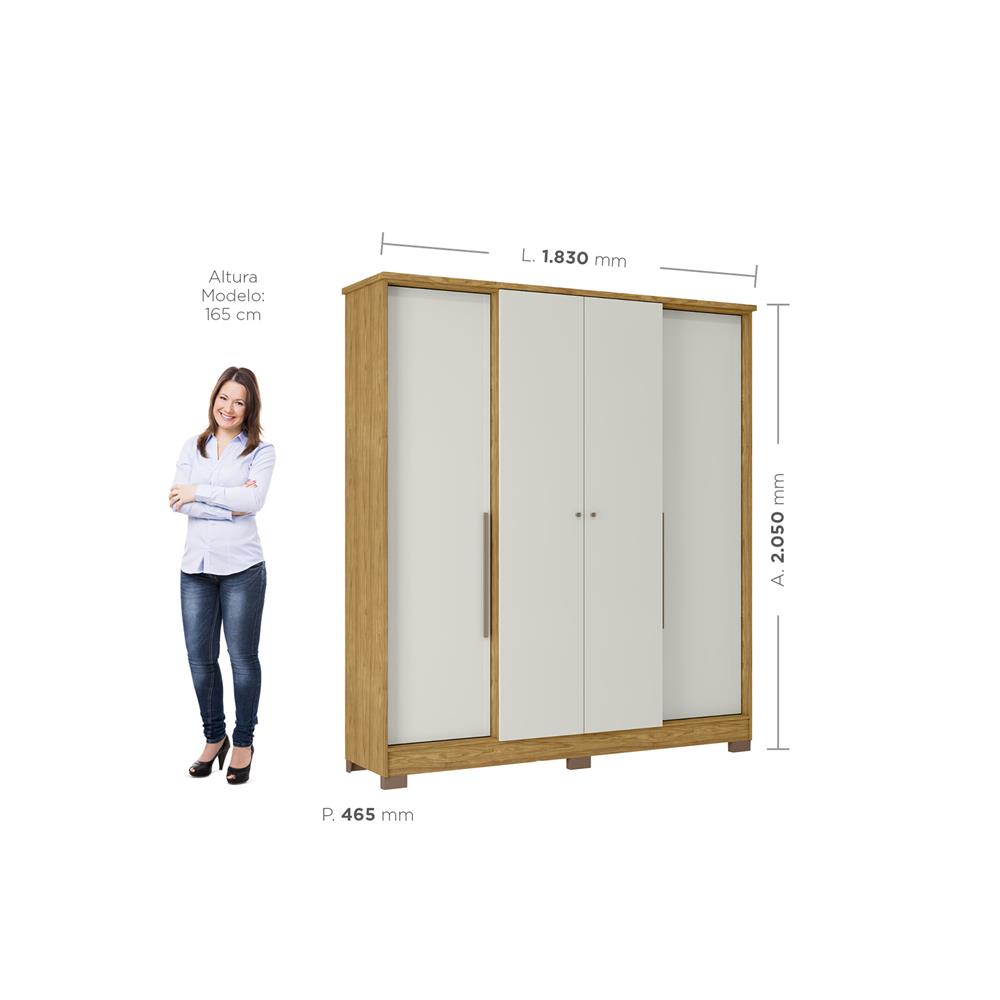 Guarda-roupa casal 4 portas 2 gavetas Mônaco - com espelho - marrocos / off-white  RG108.E 