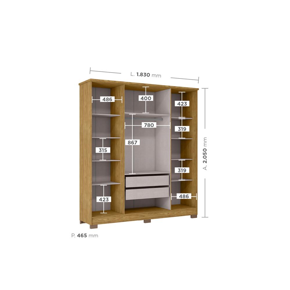 Guarda-roupa casal 4 portas 2 gavetas Mônaco - com espelho - marrocos / off-white  RG108.E 