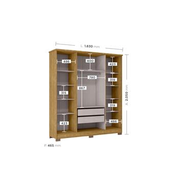 Guarda-roupa casal 4 portas 2 gavetas Mônaco - com espelho - marrocos / off-white  RG108.E 