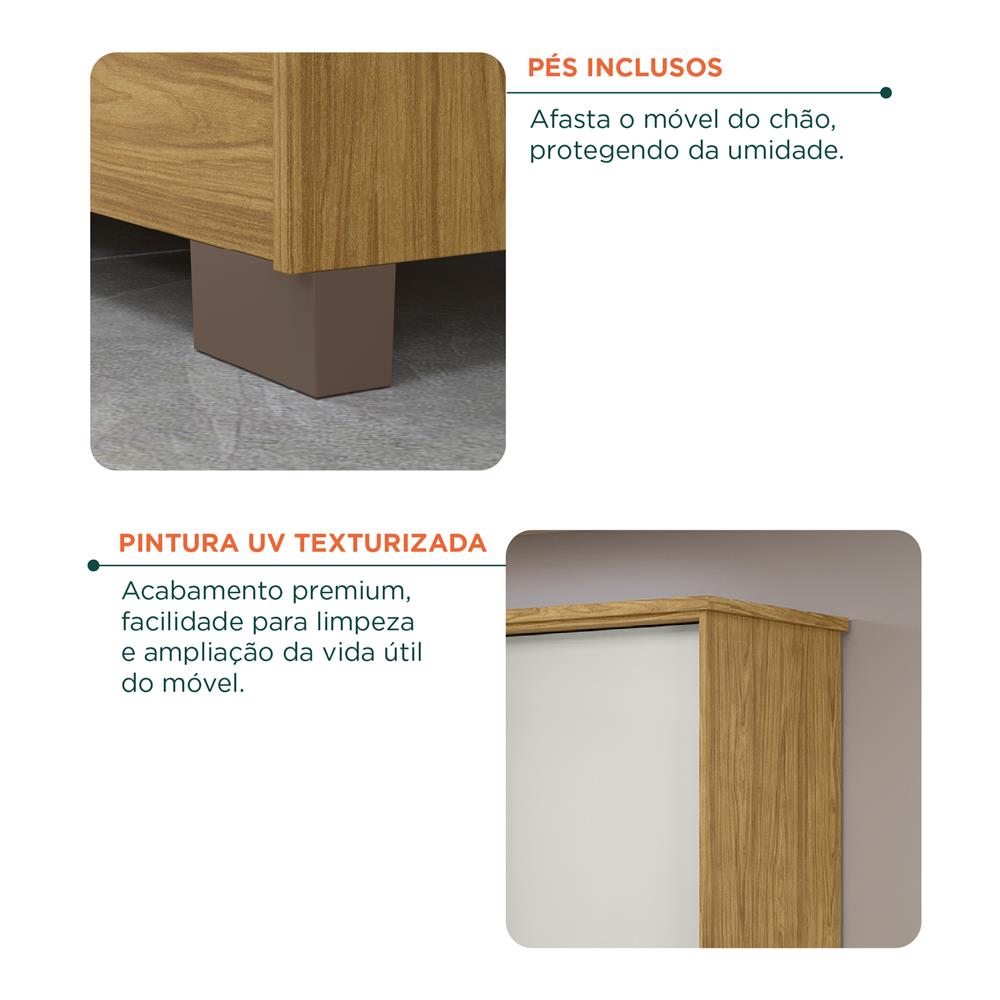 Guarda-roupa casal 4 portas 2 gavetas Mônaco - com espelho - marrocos / off-white  RG108.E 