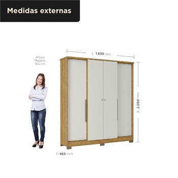 Guarda-roupa casal 4 portas 2 gavetas Mônaco - com espelho - marrocos / off-white  RG108.E 