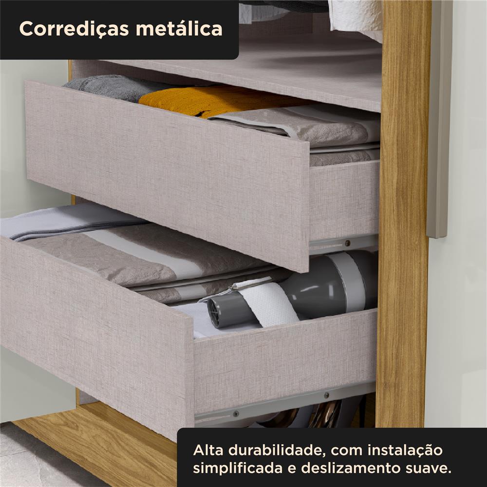 Guarda-roupa casal 4 portas 2 gavetas Mônaco - com espelho - marrocos / off-white  RG108.E 