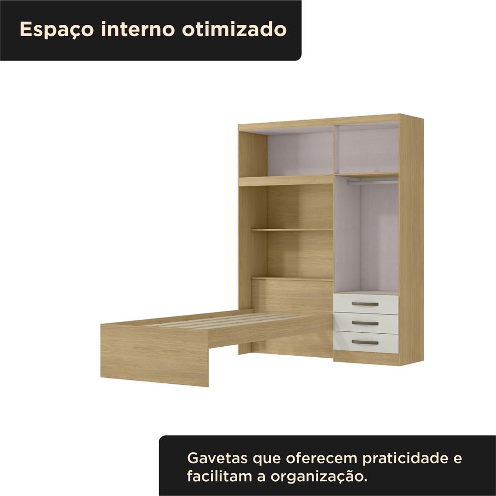 Guarda-roupa com cama e baú 4 portas 3 gavetas Lisboa - castanho / off-white  RG023  