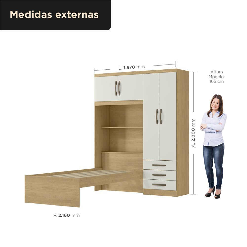 Guarda-roupa com cama e baú 4 portas 3 gavetas Lisboa - castanho / off-white  RG023  