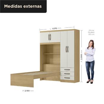 Guarda-roupa com cama e baú 4 portas 3 gavetas Lisboa - castanho / off-white  RG023  