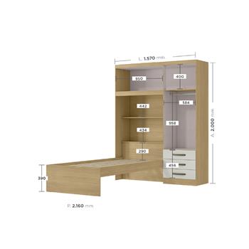 Guarda-roupa com cama e baú 4 portas 3 gavetas Lisboa - castanho / off-white  RG023  