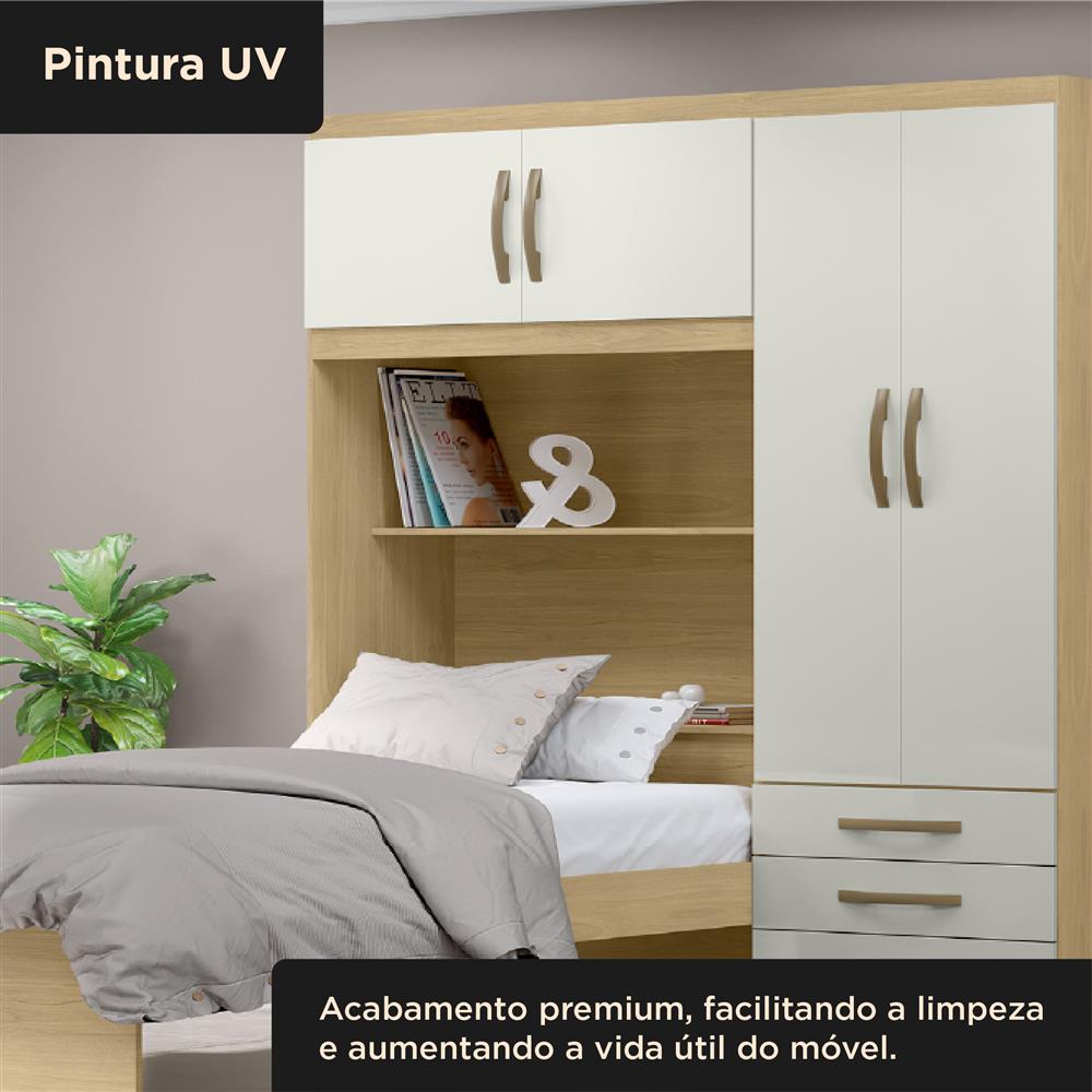 Guarda-roupa com cama e baú 4 portas 3 gavetas Lisboa - castanho / off-white  RG023  