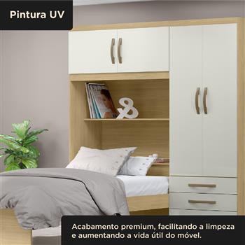 Guarda-roupa com cama e baú 4 portas 3 gavetas Lisboa - castanho / off-white  RG023  