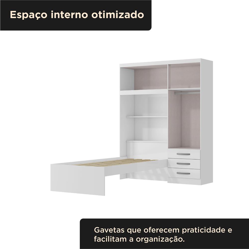Guarda-roupa com cama e baú 4 portas 3 gavetas Lisboa - flex color - branco / rosa  RG023  