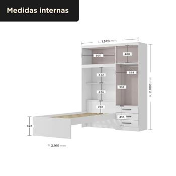 Guarda-roupa com cama e baú 4 portas 3 gavetas Lisboa - flex color - branco / rosa  RG023  