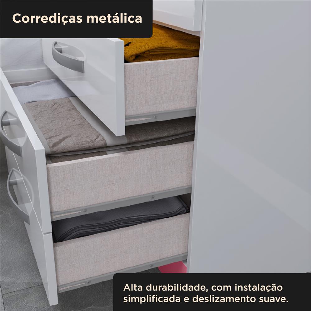 Guarda-roupa com cama e baú 4 portas 3 gavetas Lisboa - flex color - branco / rosa  RG023  