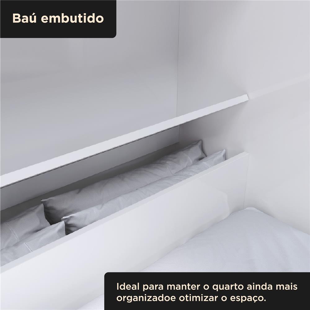 Guarda-roupa com cama e baú 4 portas 3 gavetas Lisboa - flex color - branco / rosa  RG023  