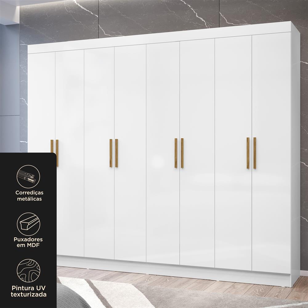 Guarda-roupa grande casal 8 portas 4 gavetas Tauri - branco neve / branco neve  RG138  