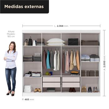 Guarda-roupa grande casal 8 portas 4 gavetas Tauri - branco neve / branco neve  RG138  