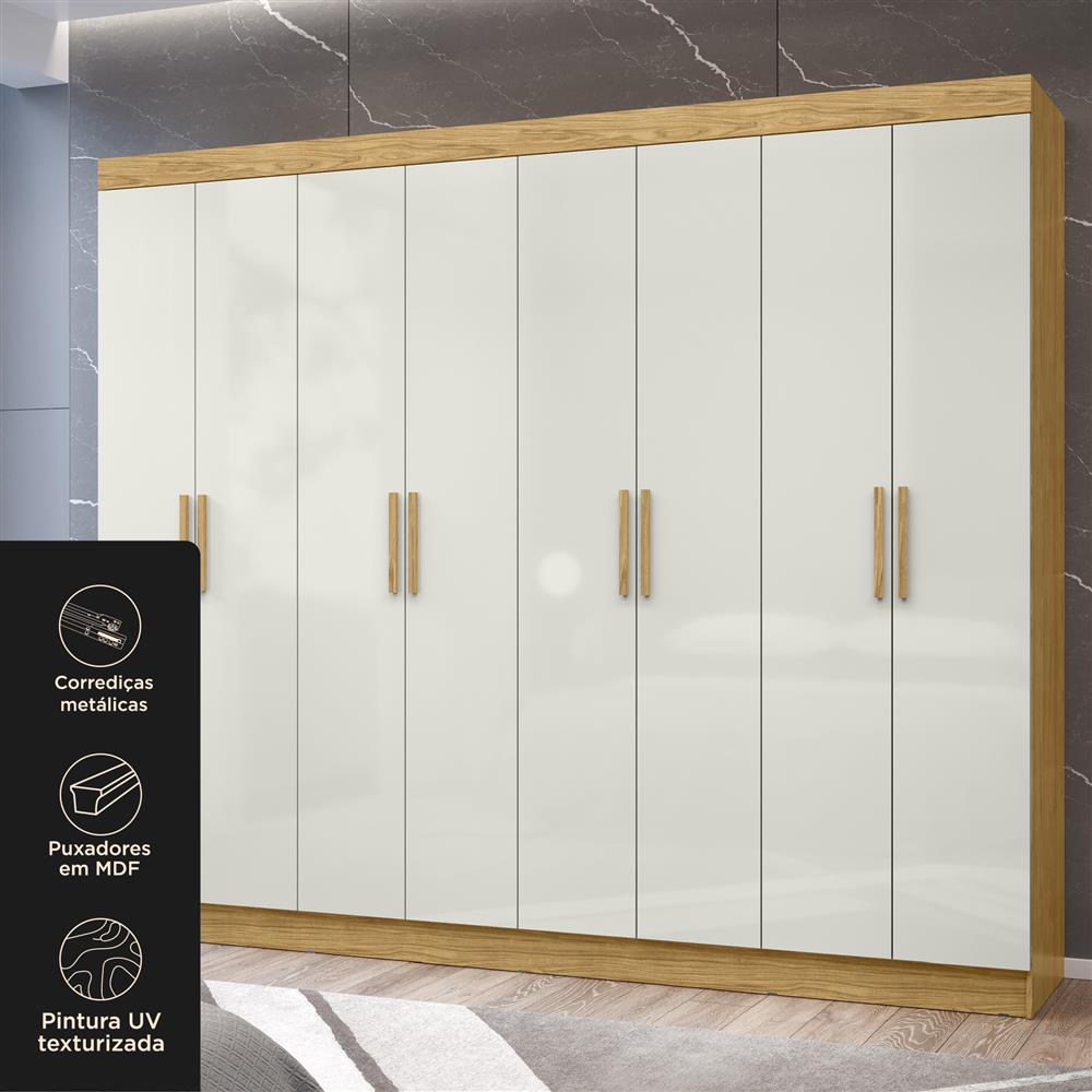 Guarda-roupa grande casal 8 portas 4 gavetas Tauri - marrocos / off-white   RG138  