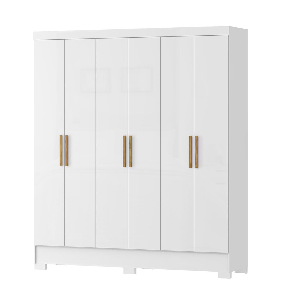  Guarda-roupa casal 6 portas 2 gavetas Gliese - branco neve / branco neve   RG140  