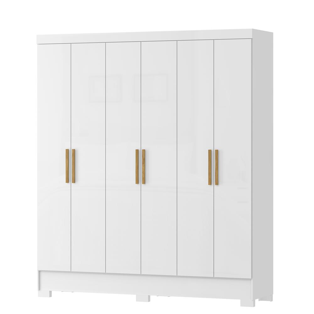  Guarda-roupa casal 6 portas 2 gavetas Gliese - branco neve / branco neve   RG140  