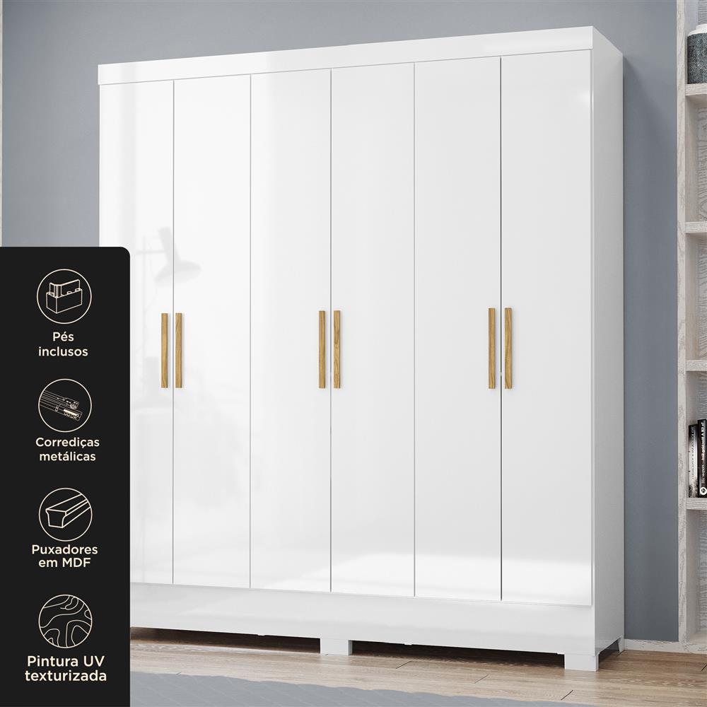  Guarda-roupa casal 6 portas 2 gavetas Gliese - branco neve / branco neve   RG140  