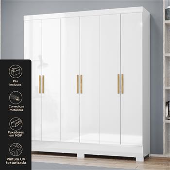  Guarda-roupa casal 6 portas 2 gavetas Gliese - branco neve / branco neve   RG140  