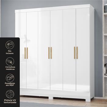  Guarda-roupa casal 6 portas 2 gavetas Gliese - branco neve / branco neve   RG140  
