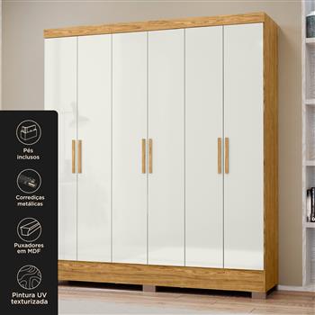 Guarda-roupa casal 6 portas 2 gavetas Gliese - marrocos / off-white  RG140  