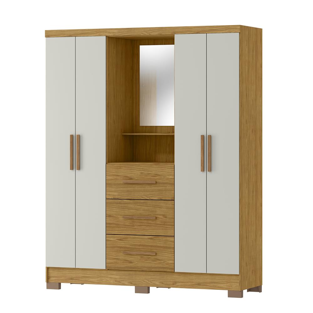 Guarda-roupa capelinha 4 portas 3 gavetas Capella com espelho - marrocos / off-white RG139.E 