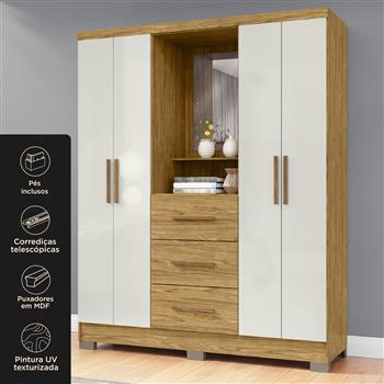 Guarda-roupa capelinha 4 portas 3 gavetas Capella com espelho - marrocos / off-white RG139.E 