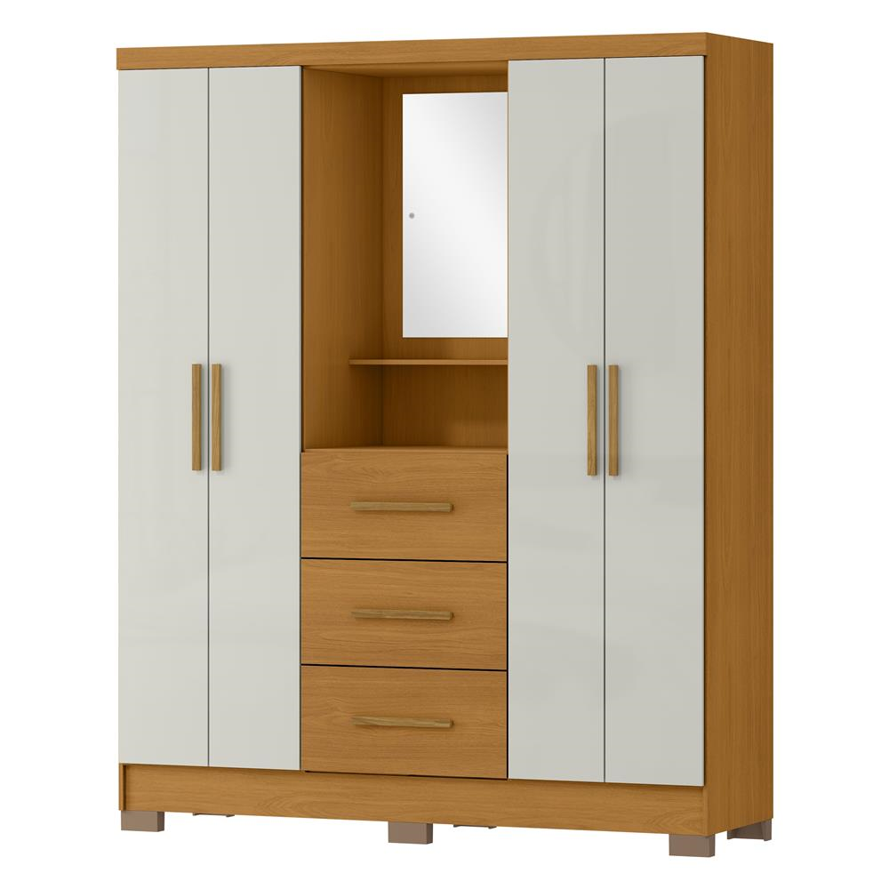 Guarda-roupa capelinha 4 portas 3 gavetas Capella com espelho - cinamomo / off-white RG139.E 