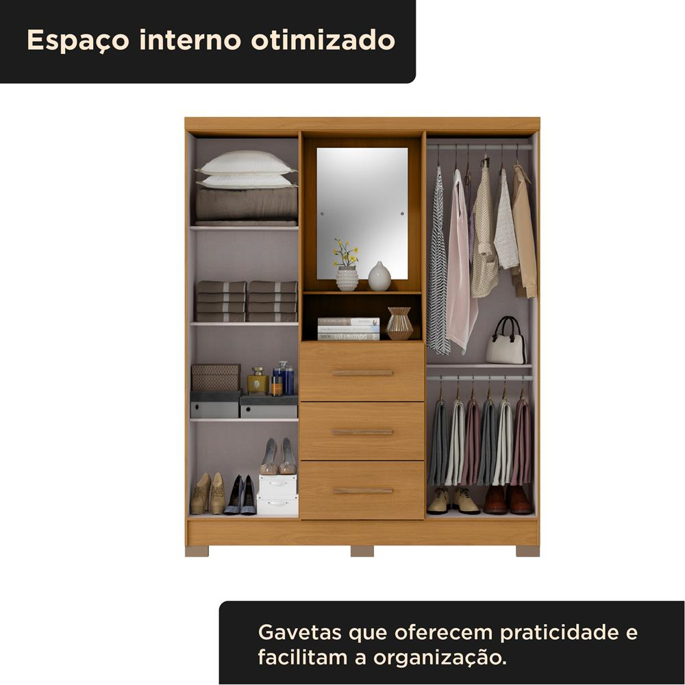 Guarda-roupa capelinha 4 portas 3 gavetas Capella com espelho - cinamomo / off-white RG139.E 