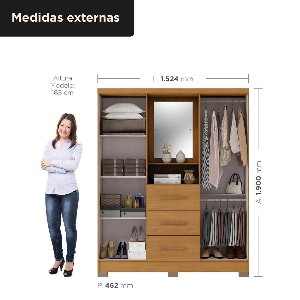 Guarda-roupa capelinha 4 portas 3 gavetas Capella com espelho - cinamomo / off-white RG139.E 