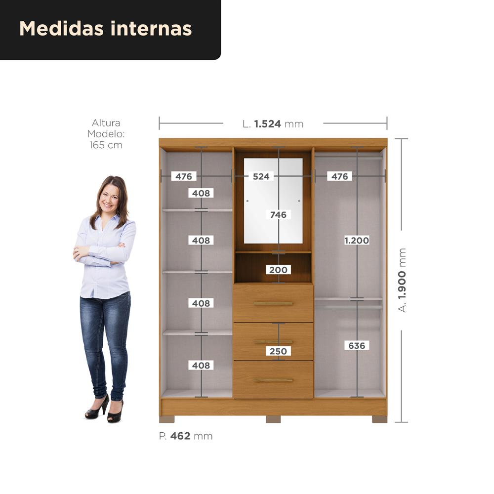 Guarda-roupa capelinha 4 portas 3 gavetas Capella com espelho - cinamomo / off-white RG139.E 
