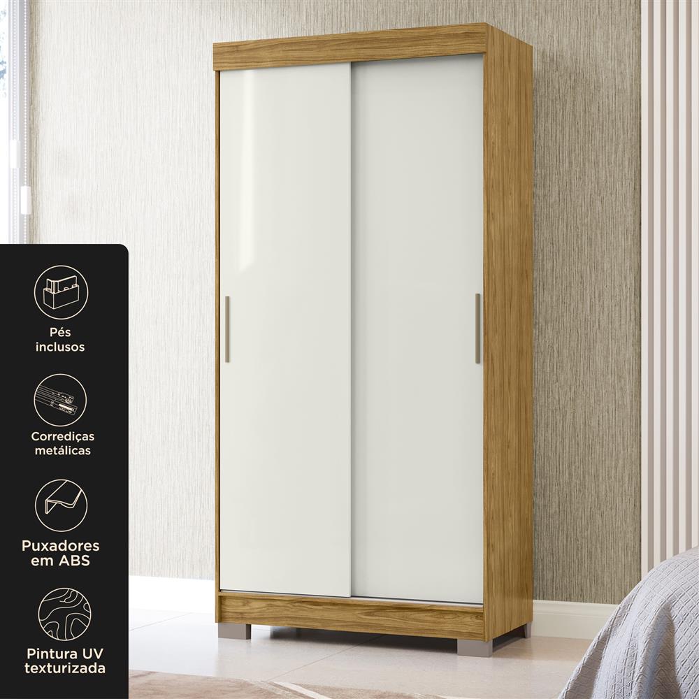 Guarda-roupa solteiro 2 portas de correr 2 gavetas Antares - marrocos / off-white  RD041 